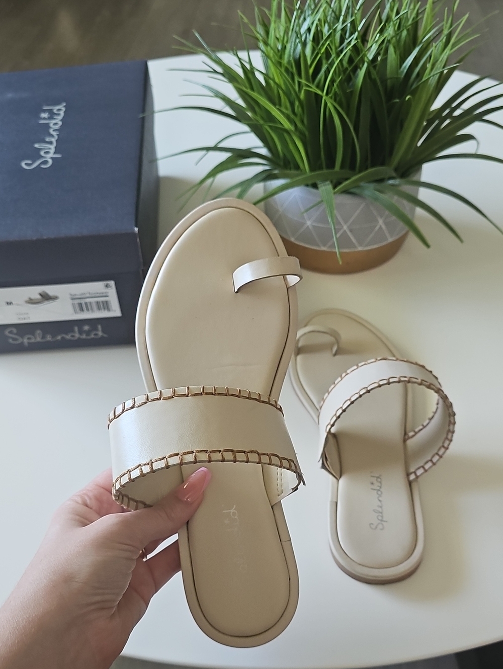 Splendid Yuna Oat Color Sandals with Whipstitch Detail